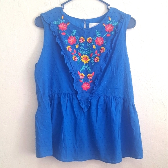 Time and Tru Women's Cobalt Blue Sleeveless Swiss Dot Embroidered Tank Top M - Picture 3 of 8